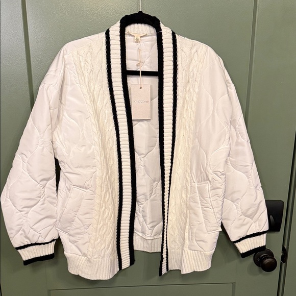 eesome Jackets & Blazers - eesome White Quilted Open Cardigan Jacket with Black Trim